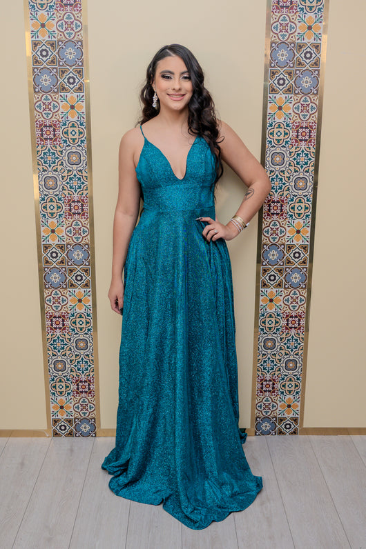 Teal Glitter Maxi Dress