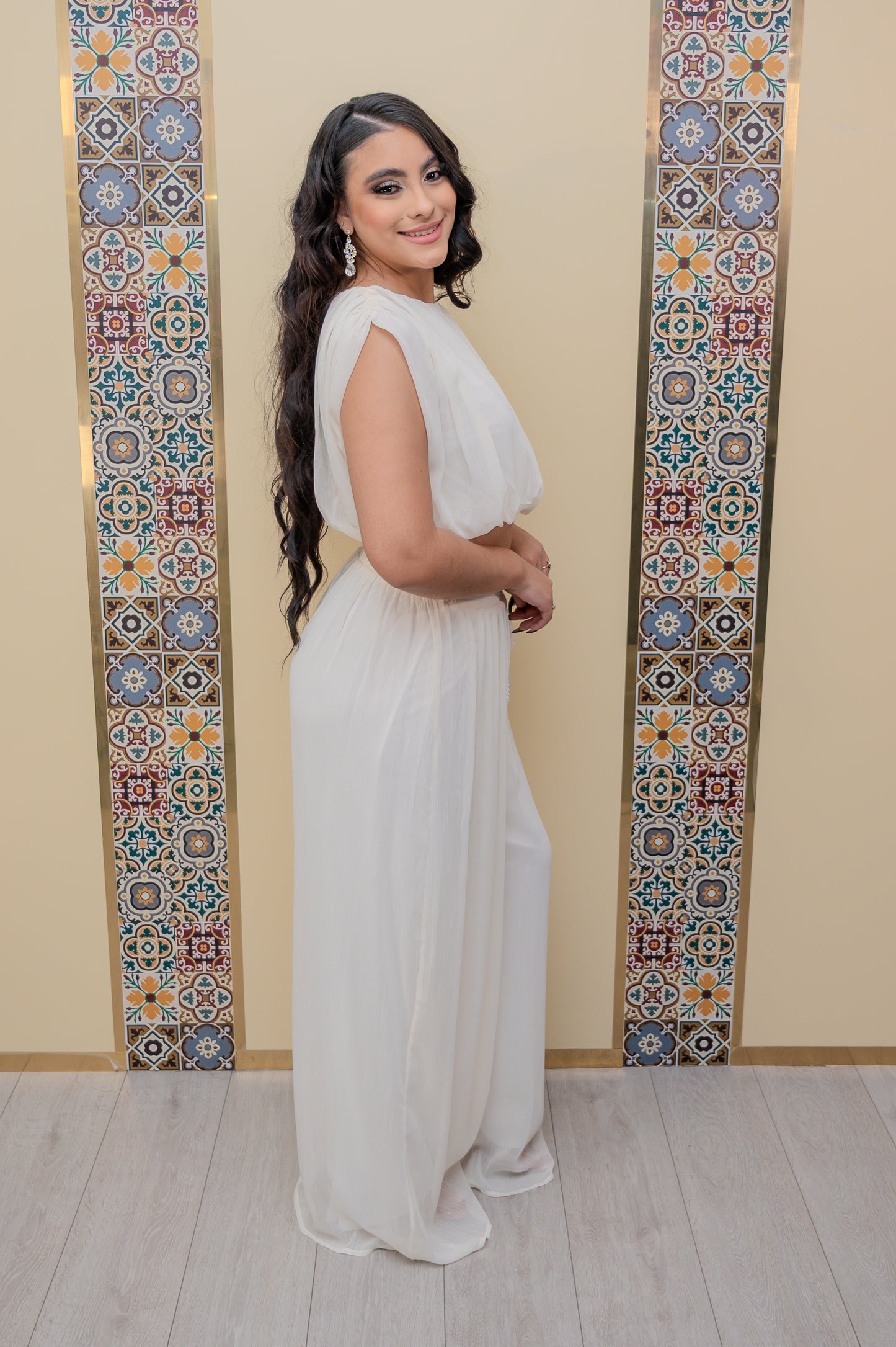 Ivory Pleated Top and Pants Set