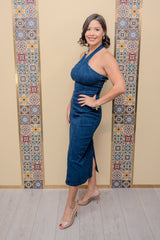Dark Indigo Halter Midi Dress