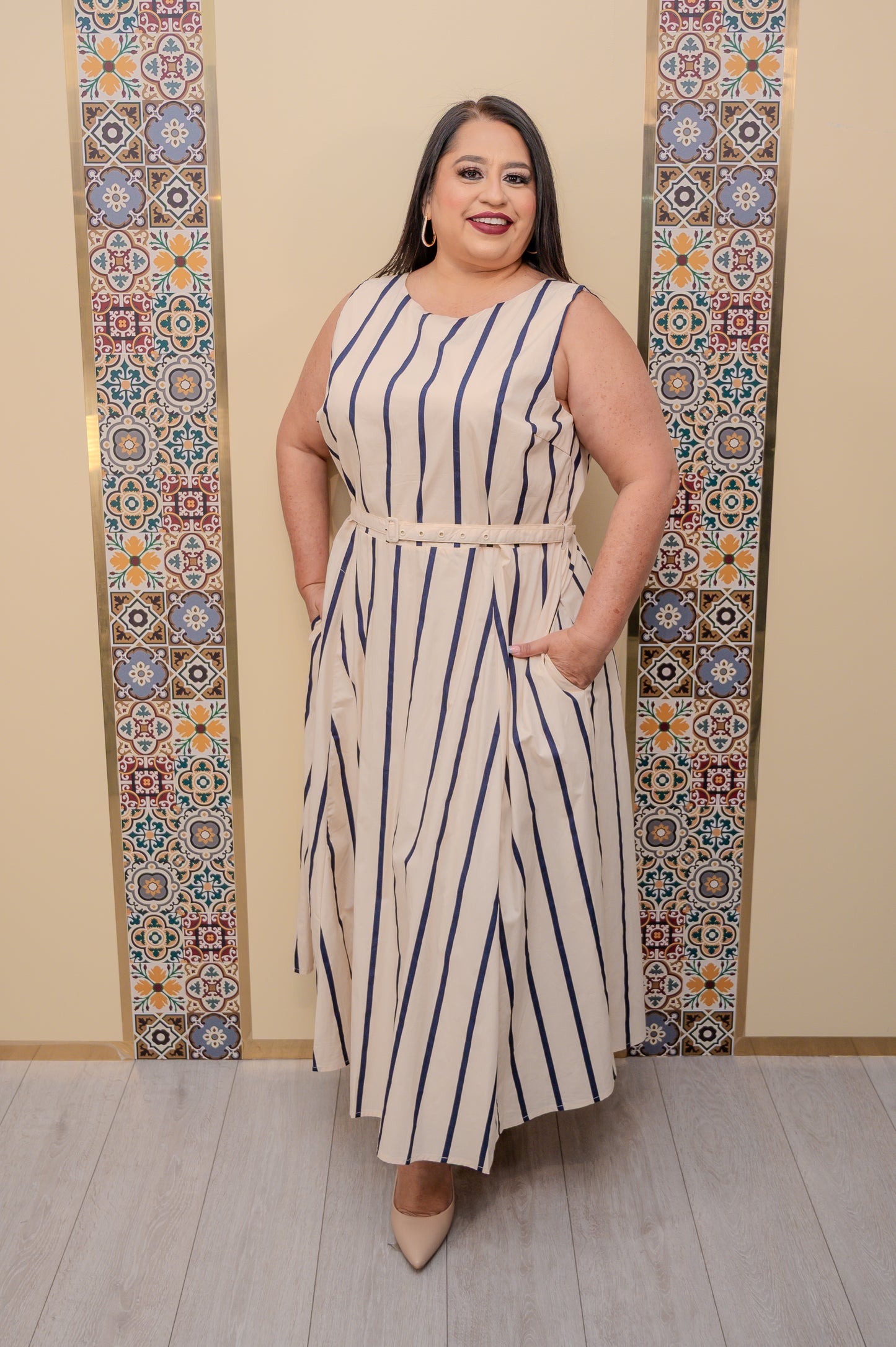 Blue Stripes Midi Dress