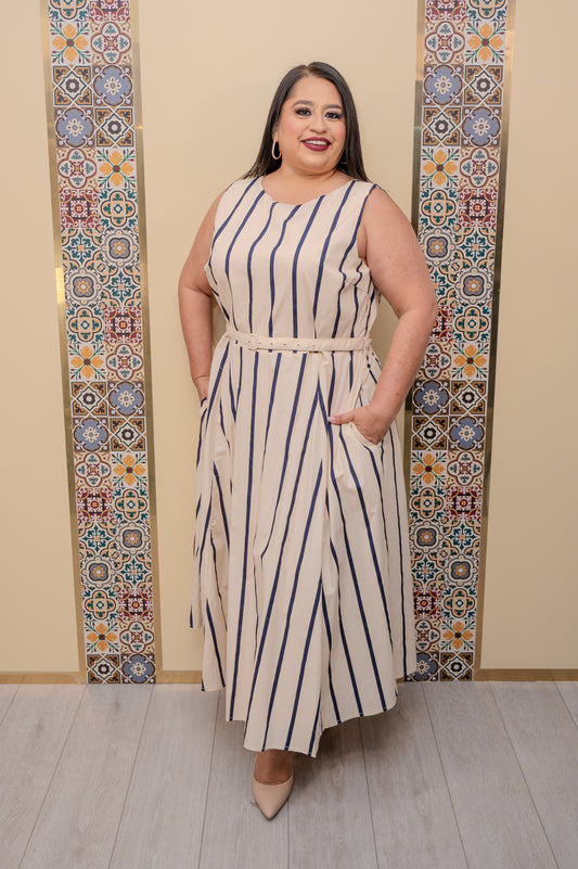 Blue Stripes Midi Dress
