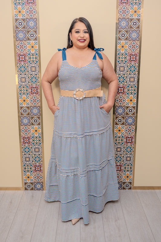 Navy Shoulder Ties Maxi Dress