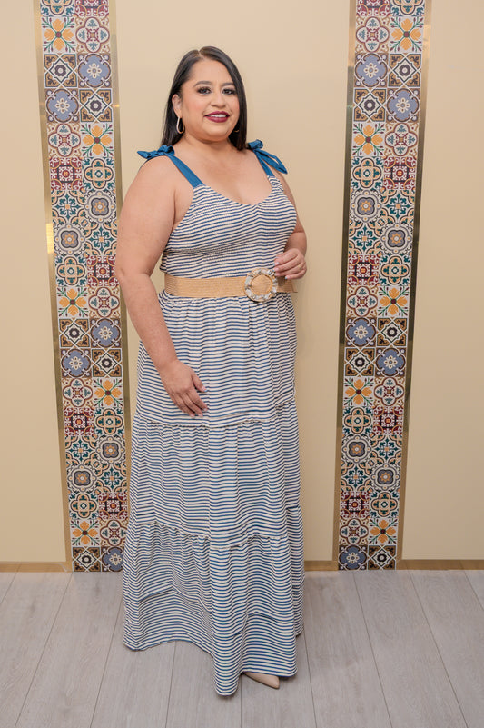 Navy Shoulder Ties Maxi Dress