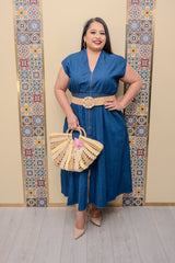Denim Blue Drop Shoulder Midi Dress