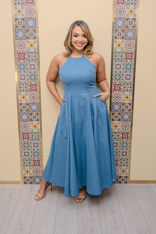 Denim Halter Maxi Dress