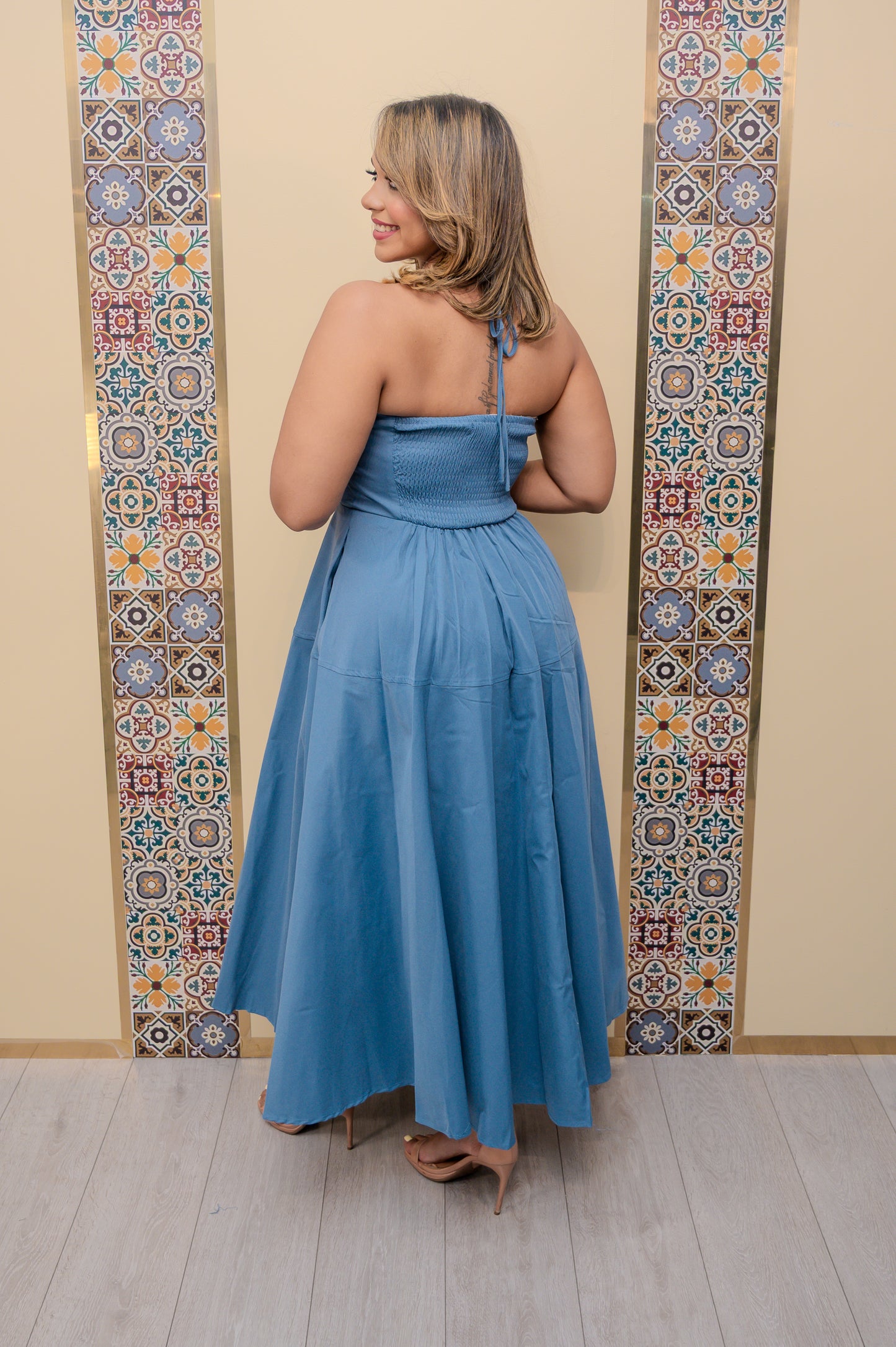 Denim Halter Maxi Dress