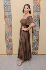 Brown Tiered Dress with Belt
