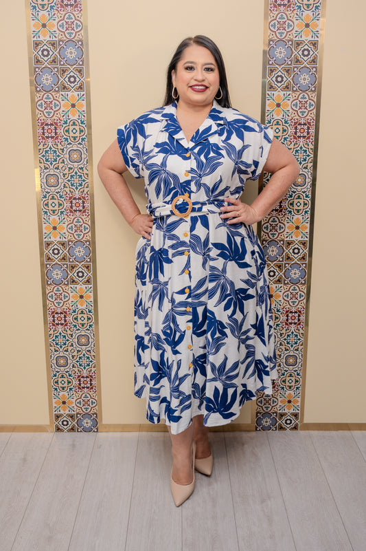 Off White Navy Printed Dress
