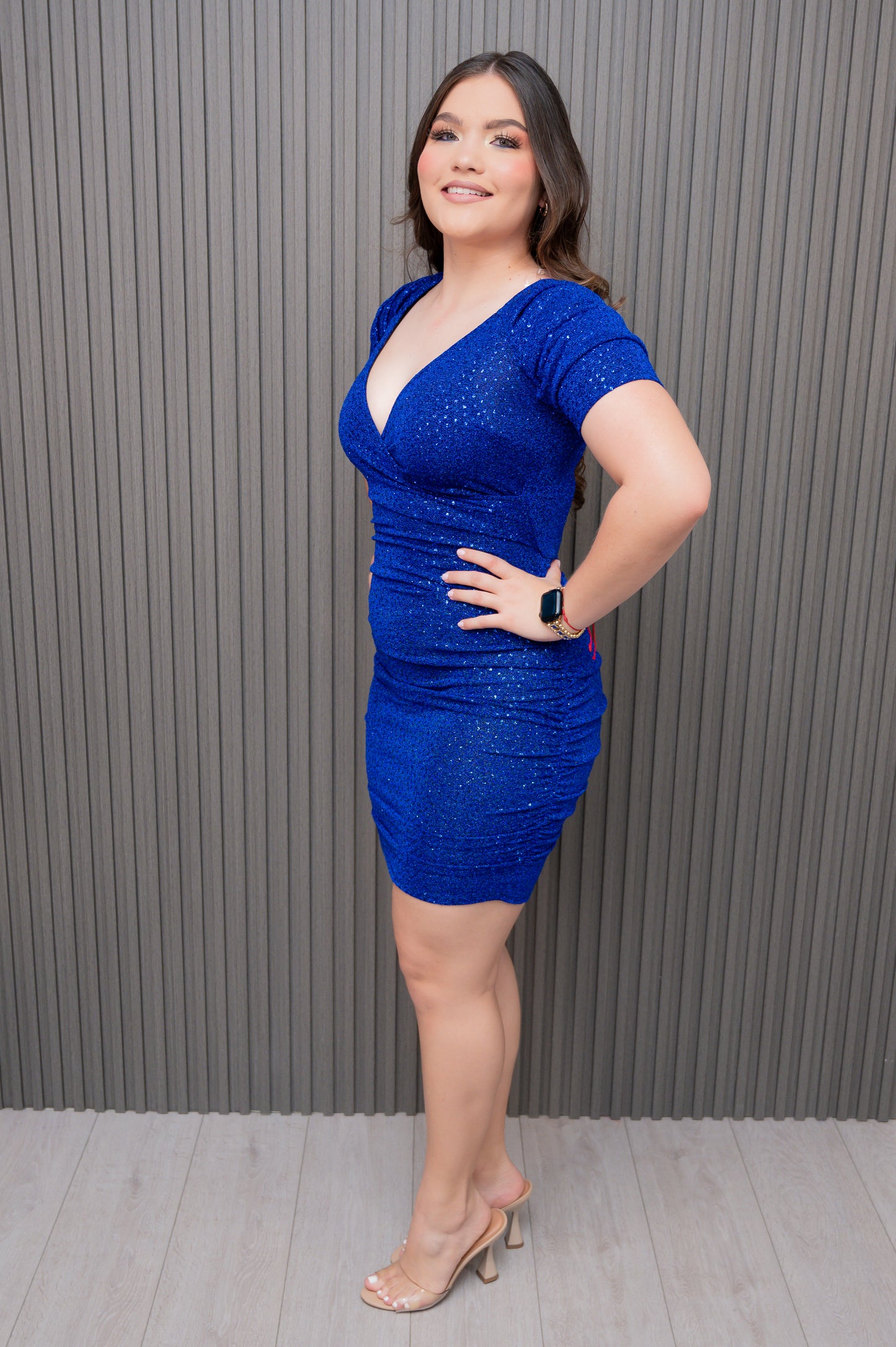Royal Blue Short Sleeve Glitter Dress