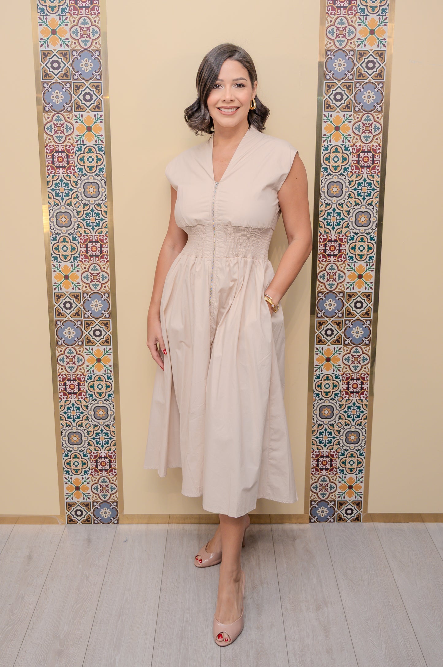 Taupe Drop Shoulder Midi Dress