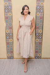 Taupe Drop Shoulder Midi Dress