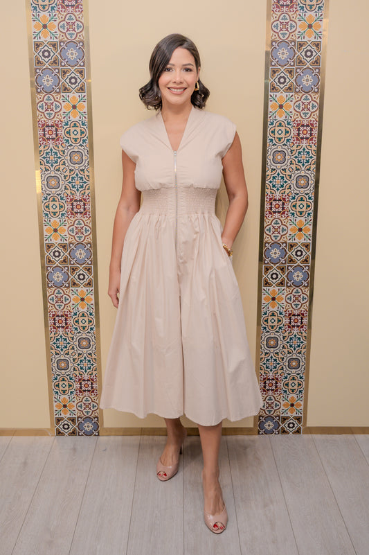 Taupe Drop Shoulder Midi Dress