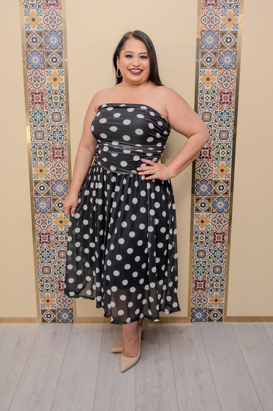 Black/Ivory Printed Tube Dress