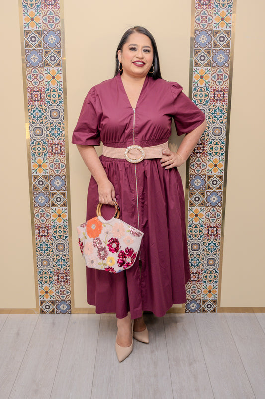 Wine Drop Shoulder Midi Dress