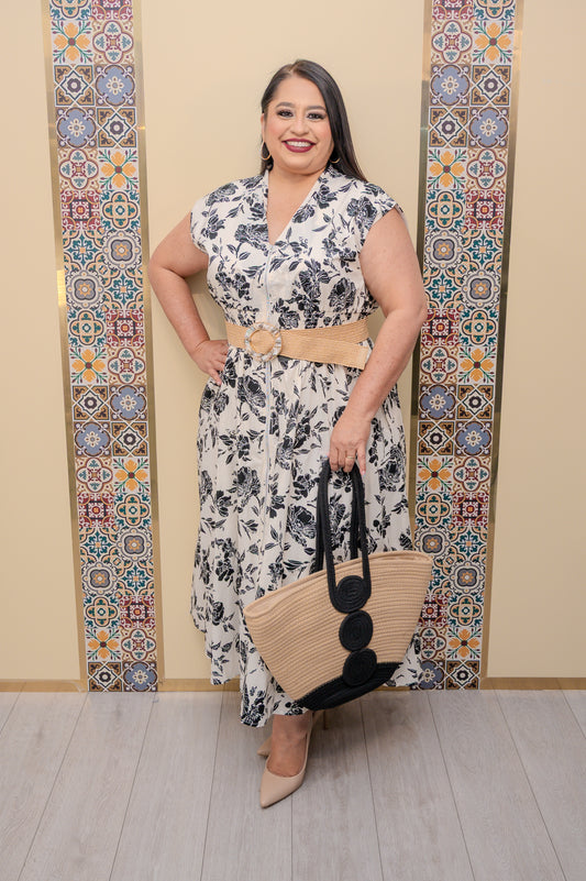 Cream Drop Shoulder Midi Dress