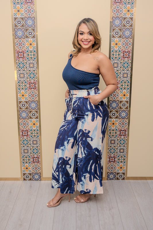 Navy Printed Pants