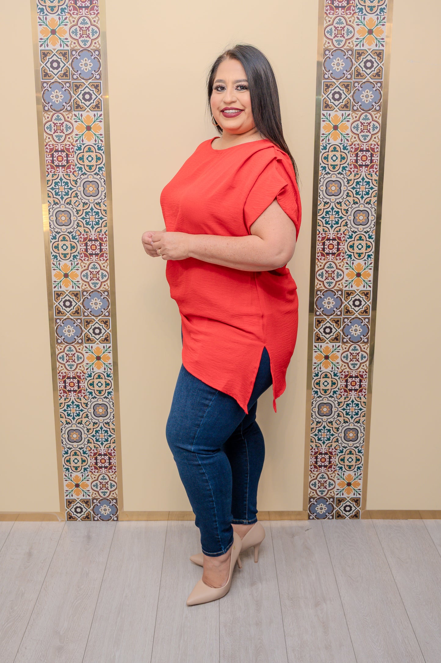 Red Blouse with Necklace