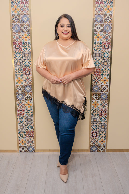 Camel Satin Asymmetrical Blouse