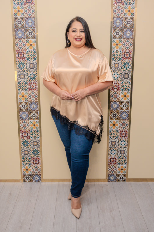 Camel Satin Asymmetrical Blouse