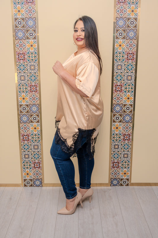 Camel Satin Asymmetrical Blouse