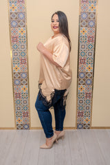 Camel Satin Asymmetrical Blouse