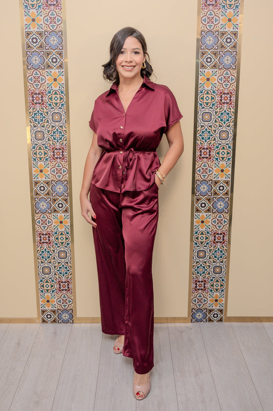 Wine Blouse and Pants Set