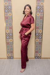 Wine Blouse and Pants Set
