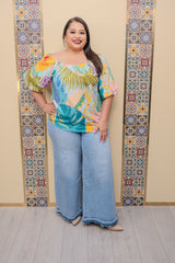 Blue Mix Off Shoulder Top