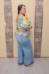Blue Mix Off Shoulder Top