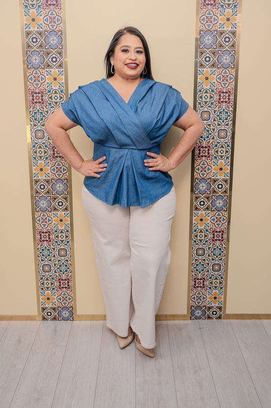 Denim Surplice Top