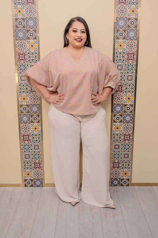 Beige/Brick Oversize Top