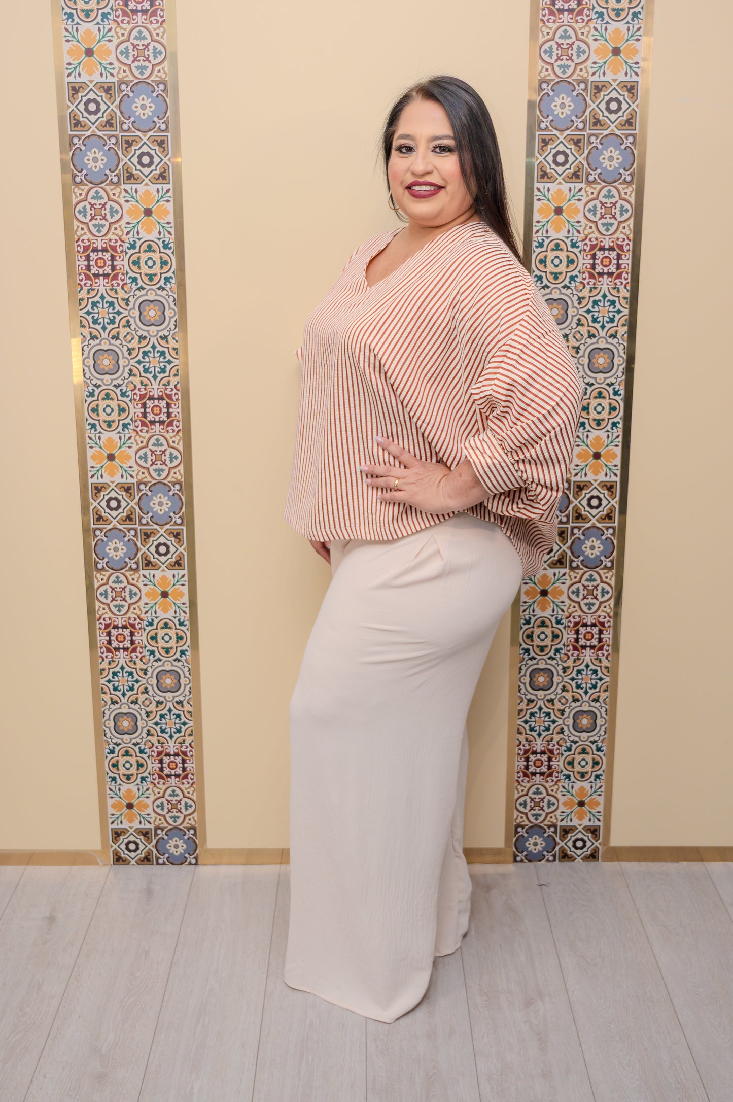 Beige/Brick Oversize Top