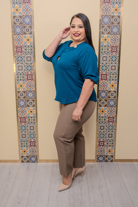 Teal Button Detail Blouse