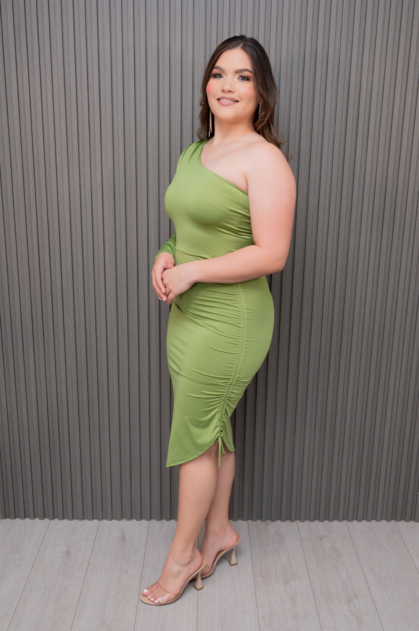 Lime Green One Shoulder Side String Dress