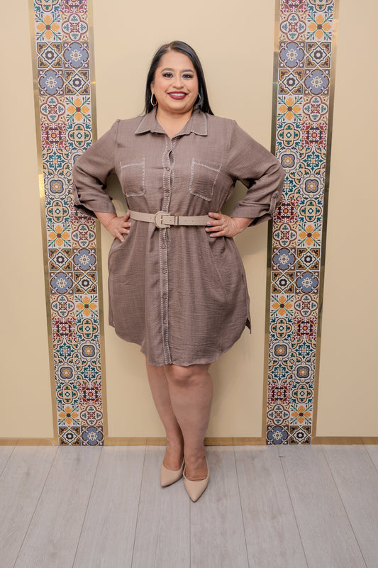 Brown Button Dress Dress