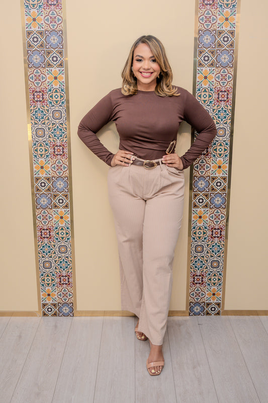 Beige Stripes Pants