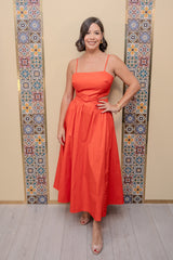 Coral Red Back Tie Midi Dress