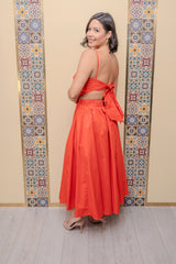 Coral Red Back Tie Midi Dress