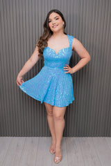 Blue Sequin Fit & Flare Dress