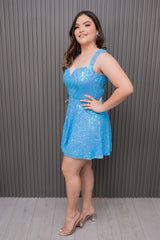 Blue Sequin Fit & Flare Dress