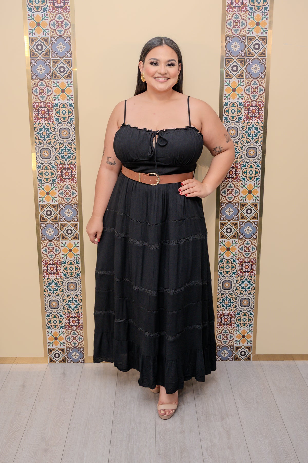 Black Sleeveless Dress with Belt