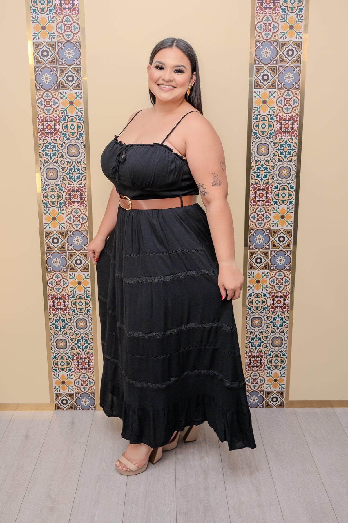Black Sleeveless Dress with Belt