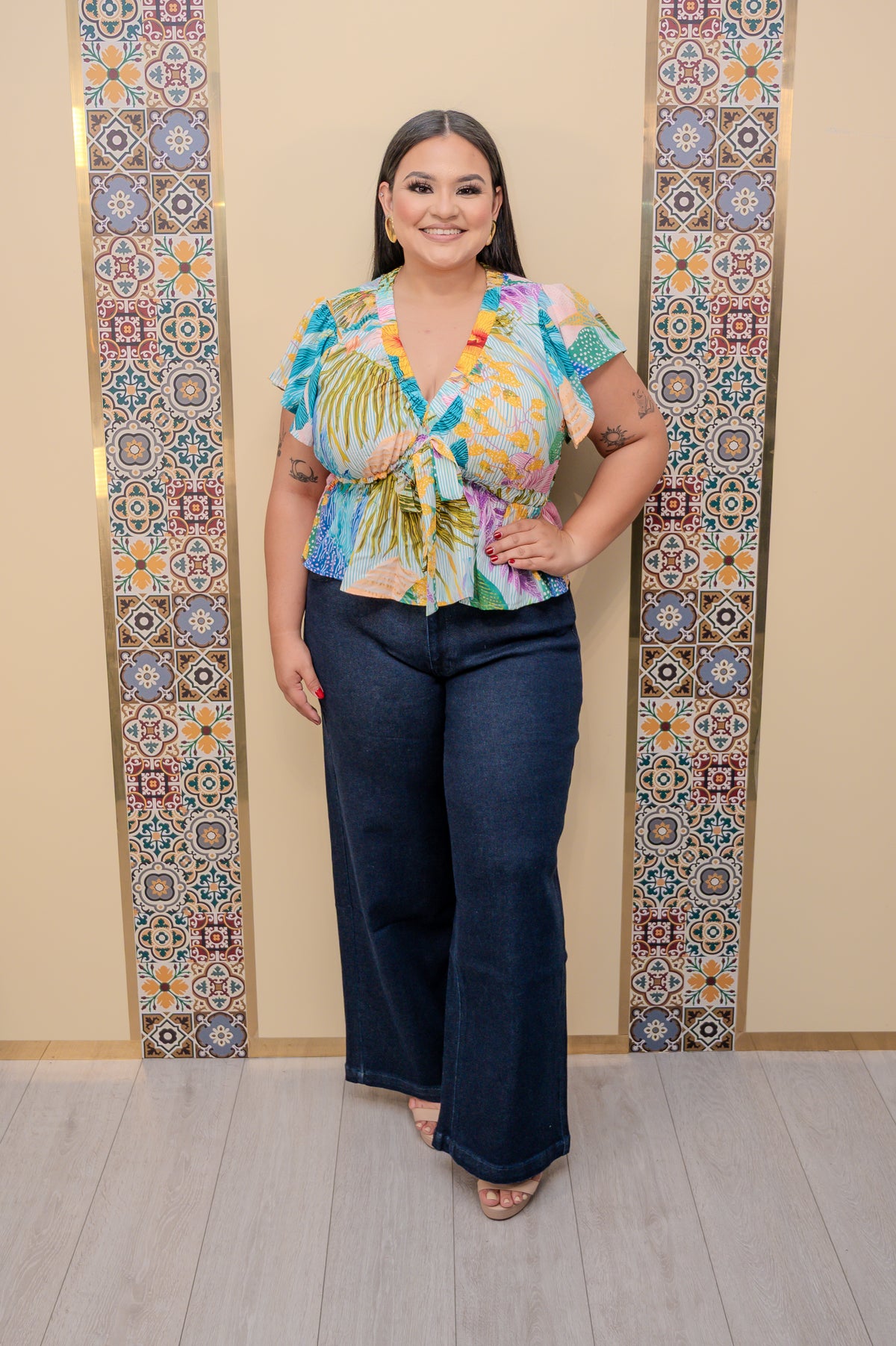 Blue Floral Peplum Blouse