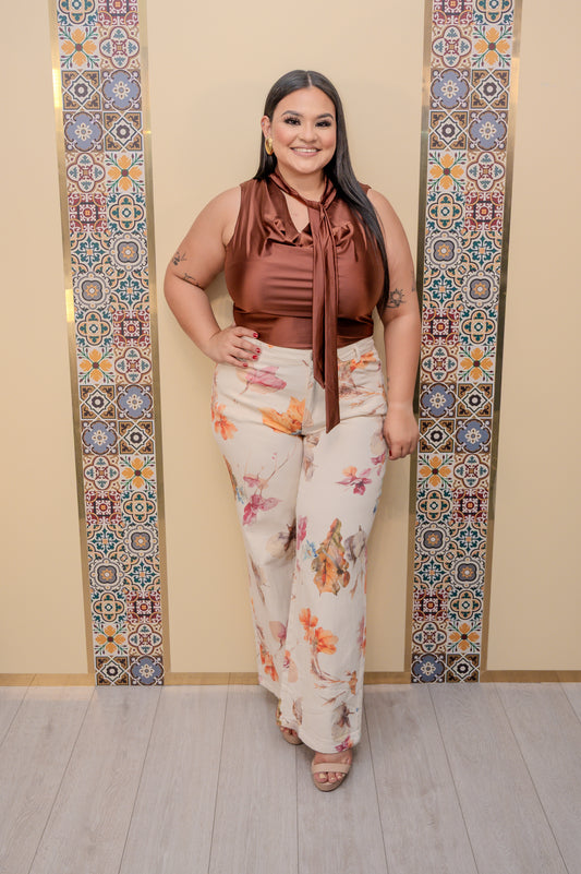 Beige Floral Jeans