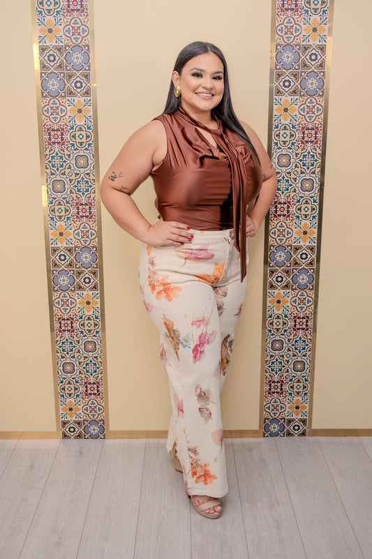 Beige Floral Jeans