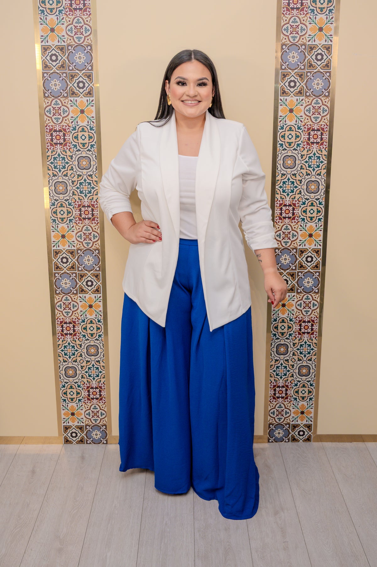White Long Line Blazer