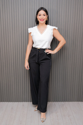 Black Wide Leg Pants with Belt