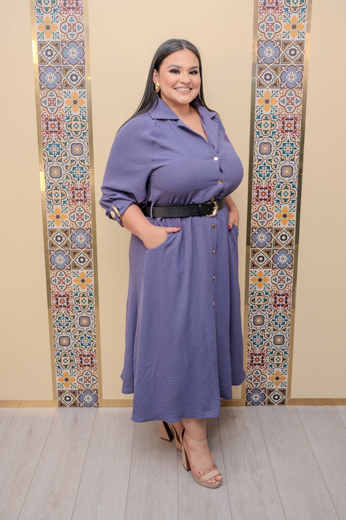 Lavender Button Down Midi Dress