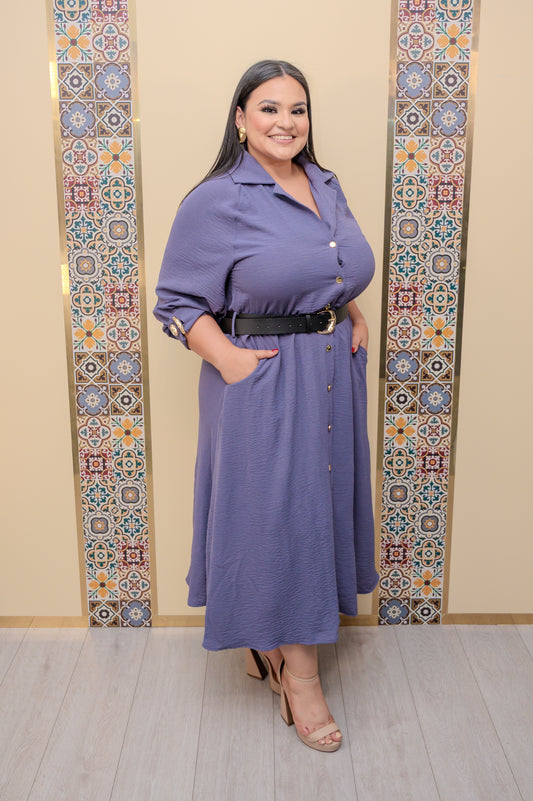 Lavender Button Down Midi Dress