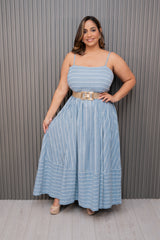 Blue Stripes Maxi Dress with Open Back